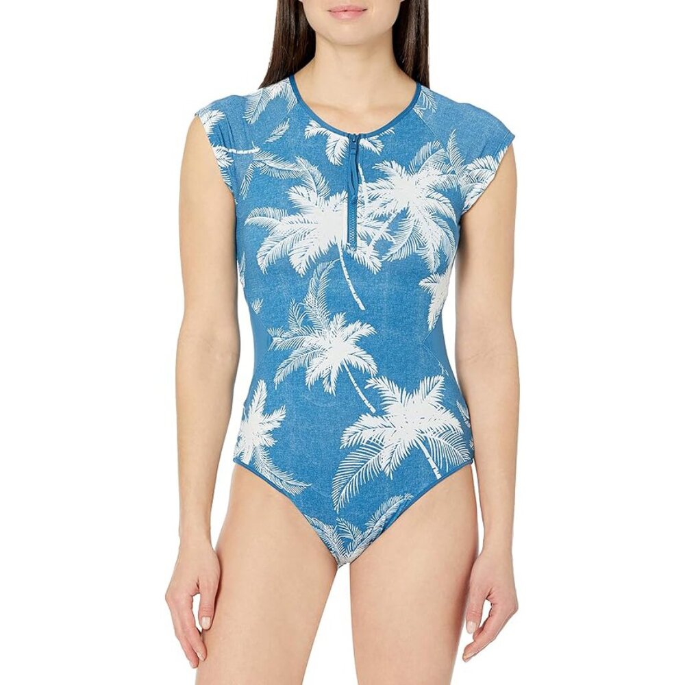 Carve Designs Women's All Day One Piece Encinitas Palm Blue White Medium